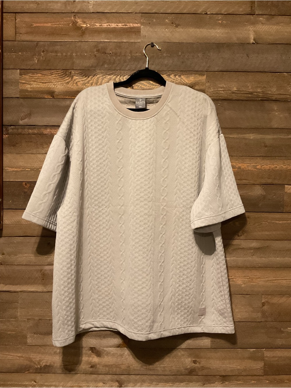Saints Studio Men’s Cream Textured Short Sleeve Shirt Cable Knit Size 2X